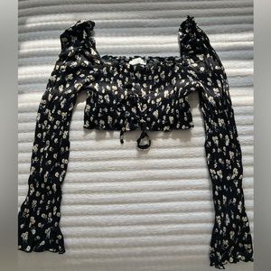 Black floral crop top